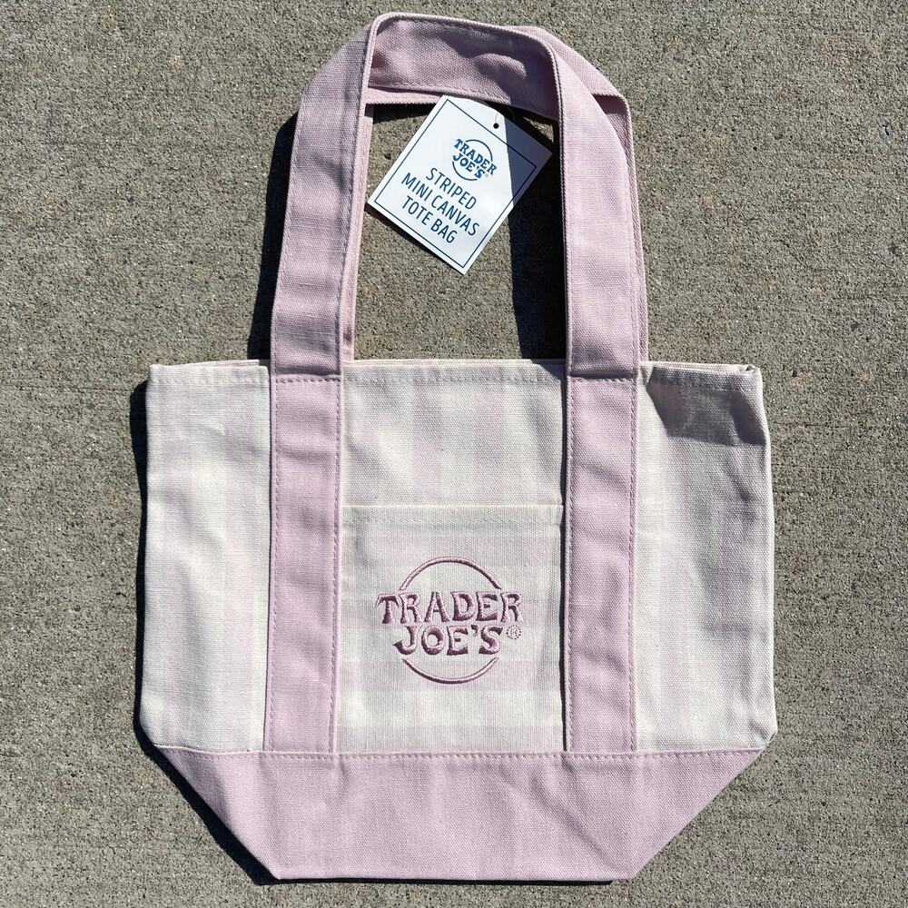Set of 4! Trader Joe’s Canvas MINI Tote Bags PASTEL STRIPE Blue Green Pink Khaki - Picture 7 of 15